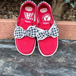 Hey Dude Women's Red Flats with Checkered Bow